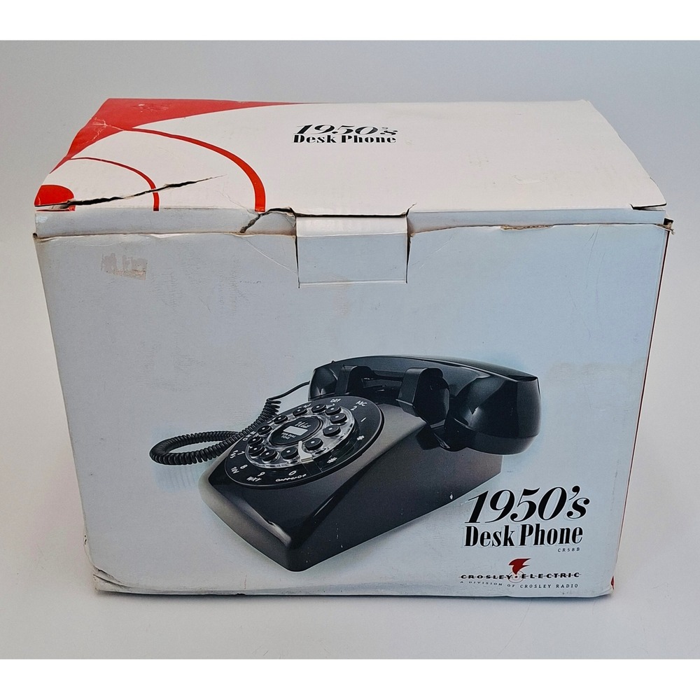 Crosley CR58B 1950s Style Desk Phone Black NOS Open Box Retro Push Button